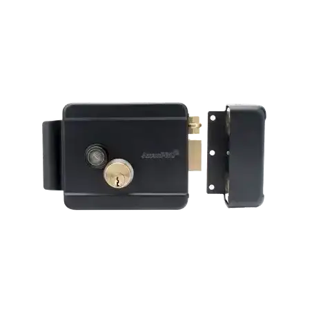 Cerradura Eléctrica con Botón de Salida Incluye Llave Exterior Derecha Color Negro