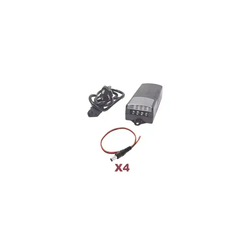 Kit con fuente EPCOM con salida de 12 Vcc a 5 Amper con 4 salidas   Incluye conectores