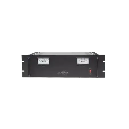 Fuente de poder 13.8Vcc 50A lineal regulada con circuito cargador de baterías medidores para instalación en rack