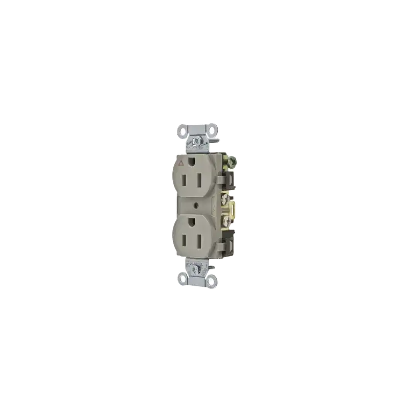 Contacto Dúplex Conexión a Tierra Aislada 15 A 125 V 2 Polos 3 Hilos Color Gris Nema 5 15R Grado Comercial. Contacto Dúplex Conexión a Tierra Aislada 15 A 125 V 2 Polos 3 Hilos Color Gris Nema 5 15R Grado Comercial.