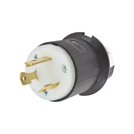 Clavija Industrial con Bloqueo de Media Vuelta   30 A 125 V CA   2 Polos 3 Hilos   Color Blanco y Negro   Nema L5 30