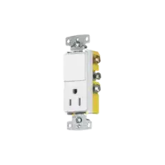 Combinación de Contacto y Apagador Decorador 15A 125V  Color  Blanco.