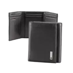 Cartera Athens Negra de Piel con Compartimento de Micromalla para ID. Doblable en 3 Partes con Divisor de Billetes.