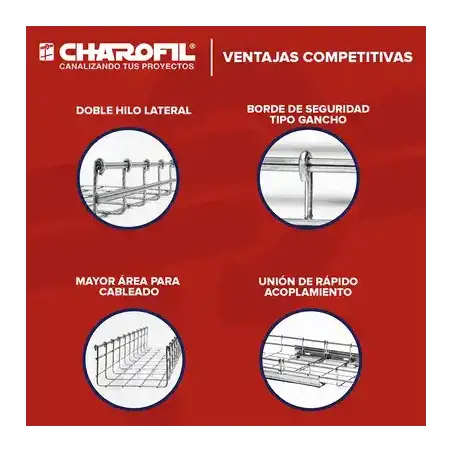 Charola Bimetálica Tipo Malla 66 300 mm Ideal Para Utilizarse al Exterior o Zonas Húmedas Hasta 315 Cables Cat6 Tram
