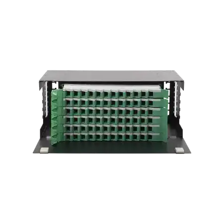 Distribuidor de Fibra Óptica con bandejas deslizables vacío 19in acepta 72 adaptadores LC Duplex o LC Simplex o 72 S