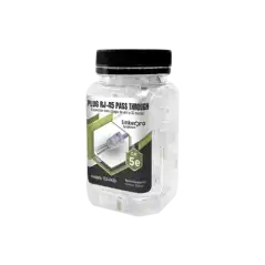 Bote con 100 Plugs Pass through RJ45 Cat5e sin blindaje chapado de oro a 30 micras para durabilidad extrema