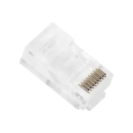 Bote con 100 Plugs Pass through RJ45 Cat5e sin blindaje chapado de oro a 30 micras para durabilidad extrema