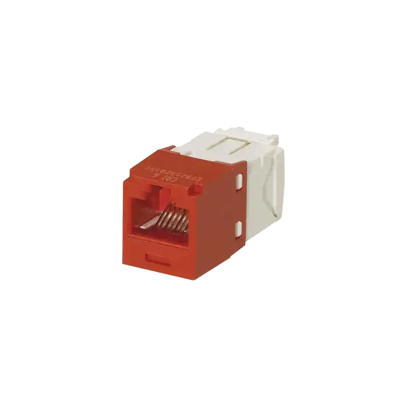 Conector Jack RJ45 Estilo TG Mini Com Categoría 6 de 8 posiciones y 8 cables Color Rojo Conector Jack RJ45 Estilo TG Mini Com Categoría 6 de 8 posiciones y 8 cables Color Rojo