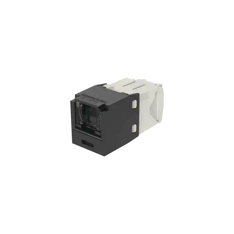 Conector Jack RJ45 Estilo TG con Ventana Mini Com Categoría 6 de 8 posiciones y 8 cables Color Negro Conector Jack RJ45 Estilo TG con Ventana Mini Com Categoría 6 de 8 posiciones y 8 cables Color Negro