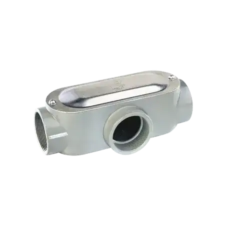 Caja oval roscada tipo T de 2 1 2 l (63.5 mm) incluye tapa y tornillos.