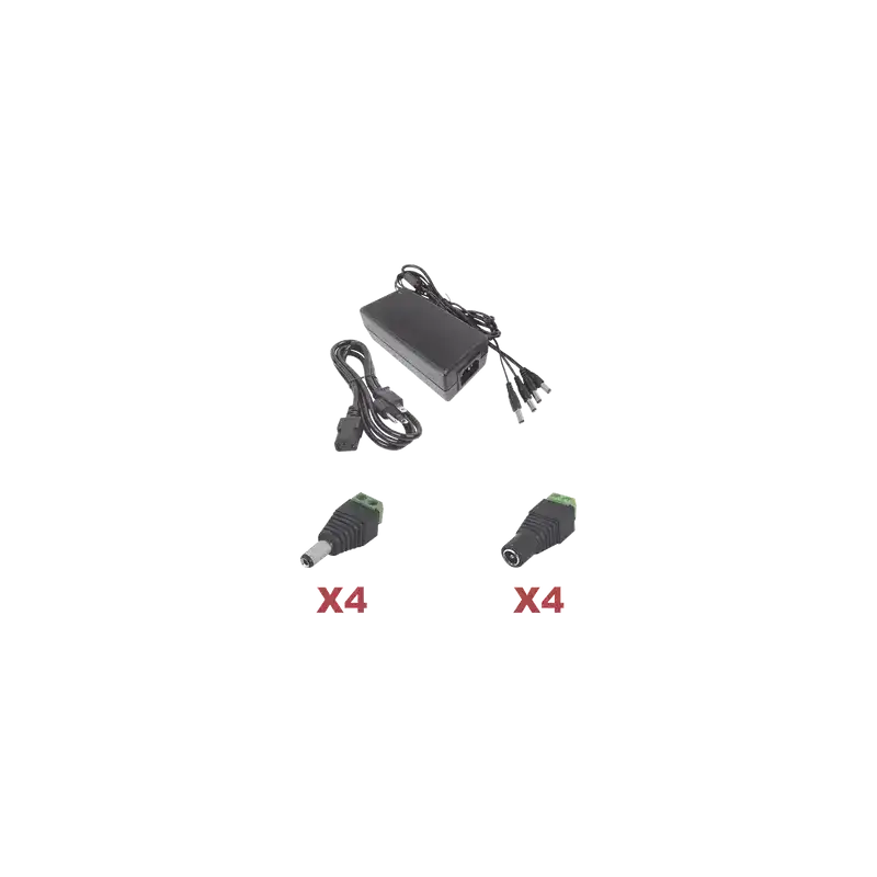 Kit con fuente EPCOM POWER LINE con salida de 12 Vcc a 5 Amper con 4 salidas   Incluye conectores JR52 y JR53