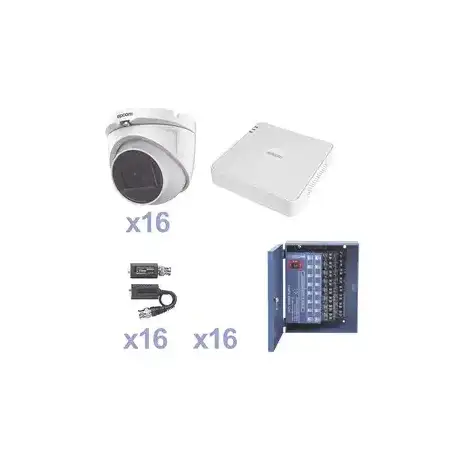 KIT TurboHD 1080p Lite   DVR 16 Canales   16 Cámaras Eyeball  Exterior ( 2.8mm)   Transceptores   Conectores   Fuent