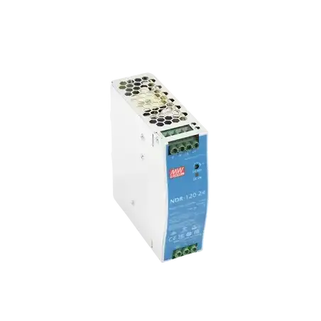Fuente de poder industrial de 120 W salida 24 Vcc entrada 90 a 264 VCA para montaje en riel DIN