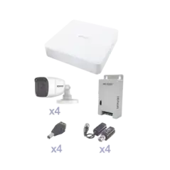 KIT TurboHD con Audio 1080p   DVR 4 Canales   4 Cámaras Bala (exterior 2.8 mm)   Transceptores   Conectores   Fuente
