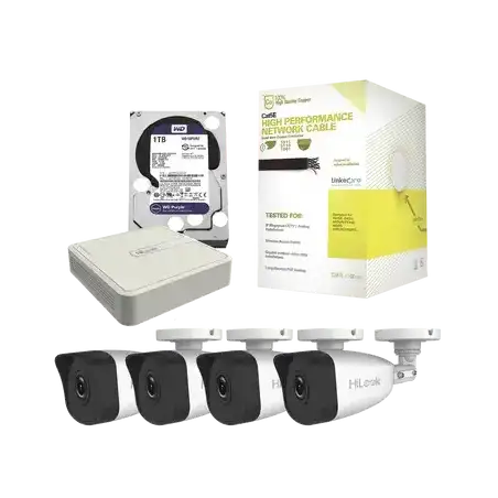 Kit IP 4 Megapixel   NVR de 4 Canales   4 Cámaras IP   Bobina de Cable de 100 mts   Disco Duro 1 TB