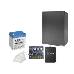 Kit con fuente PLB3 con salida de 12 Vcc a 4 Amper incluye transformador y batería de 12 V a  5.5 Amper