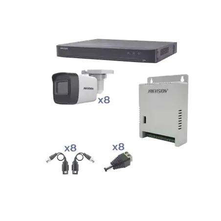 KIT TurboHD 1080p   DVR 8 Canales   8 Cámaras Bala (exterior 2.8 mm)   Transceptores   Conectores   Fuente de Poder