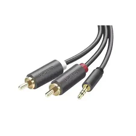 Cable Adaptador de 3.5mm Macho a 2 RCA Macho 5 Metros Color Gris Blindaje Múltiple ABS Alta Calidad