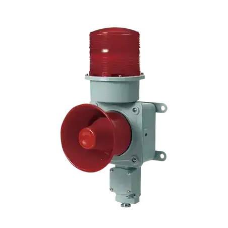Combinación de baliza LED color roja con sirena electrónica para aplicaciones de la industria pesada  máx.114 dB a 1