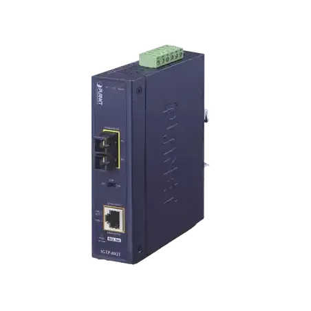 Convertidor de medios industrial PoE+ 1000BASE-SX a 10 100 1000BASE-T 802.3at (SCMM) -550 m