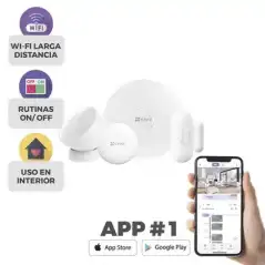 Kit de Alarma Inalambrico   Incluye: 1 Hub 1 Sensor PIR 1 Contacto Magnético y 1 Smart Boton   Configuración y Visua