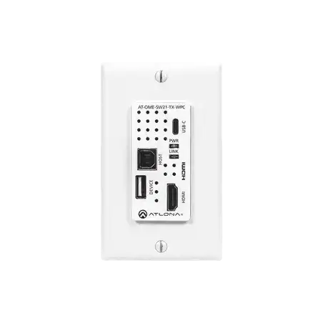 Placa de pared con Switcher y Transmisor HDBaseT con entradas HDMI y USB-C con concentrador USB para integración de